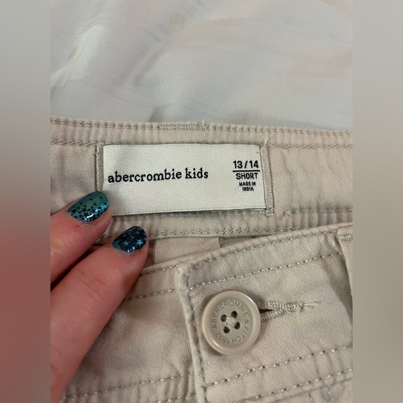 Youth Abercrombie tan cargo utility pants 13 14 Short cotton elastane embroidery - Picture 8 of 13